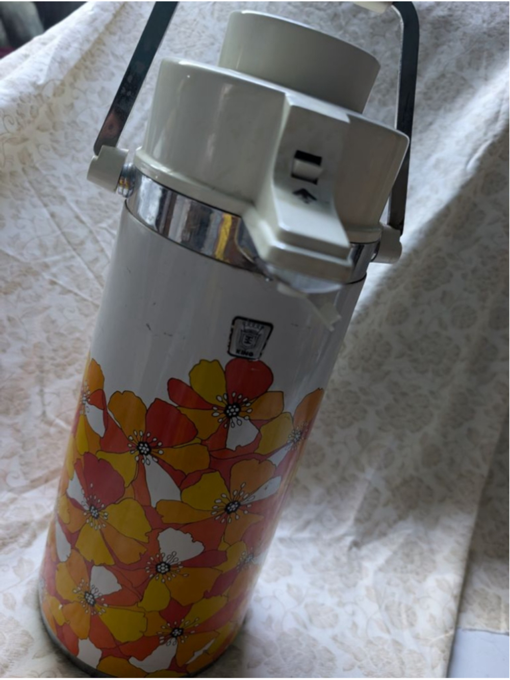 KING White & Orange Floral Water Bottle & Thermos One Size